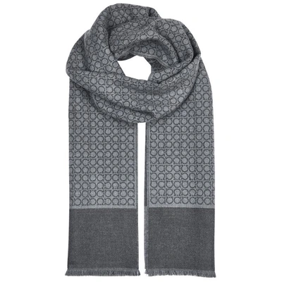 Ferragamo Gancini Logo-print Wool Scarf In Grey