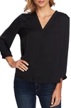 Vince Camuto Smocked Textured Blouse In Rich Black