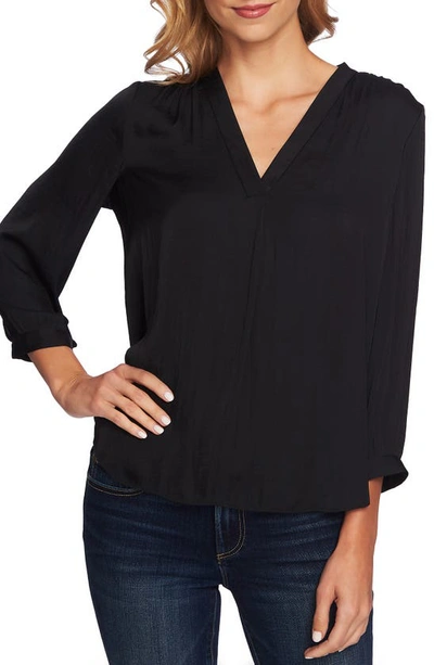 Vince Camuto Smocked Textured Blouse In Rich Black