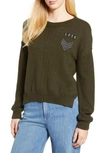 Rails Stafford Crewneck Military-patch Knit Sweater W/ Seam Details In Olive