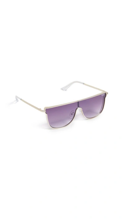 Quay Women's Can You Not Flat Top Shield Sunglasses, 143mm In Gold/purple