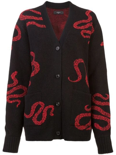 Amiri Snake-motif Cashmere And Wool-blend Cardigan In Black,red,animal Print