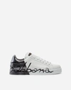 Dolce & Gabbana Dolce And Gabbana White Patent Trim Portofino Sneakers In White/grey