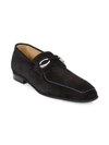 Corthay Cannes 2 Black Suede Loafer With Silver Finished Double C Logo Hardware