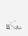 DOLCE & GABBANA PRINTED PATENT LEATHER SANDALS WITH EMBROIDERED HEEL,CR0605AU930HAR40