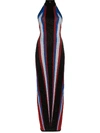 BALMAIN halterneck stripe fitted maxi dress,143590 K041