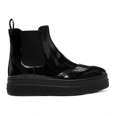 Prada 45 Leather Flatform Chelsea Boots In Black