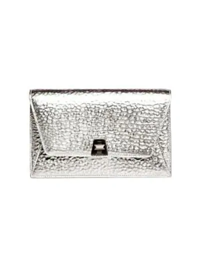 Akris Large Anouk Envelope Metallic Leather Crossbody Bag In Silver