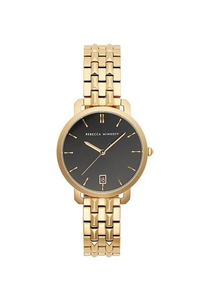 Rebecca Minkoff Billie Gold Tone Bracelet Watch, 34mm In Black