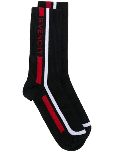 Givenchy Logo Stripe Intarsia Socks Black/red