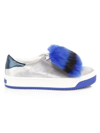 Marc Jacobs Empire Glitter Faux Fur Platform Trainers In Silver Multi