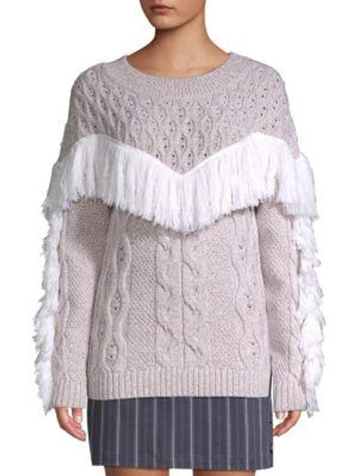 Amur Ulla Fringe Wool Sweater In Ivory Oatmeal