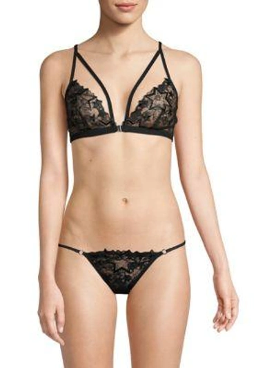 Hanky Panky Stellar Embroidered Lace And Stretch-mesh Soft-cup Triangle Bra In Black
