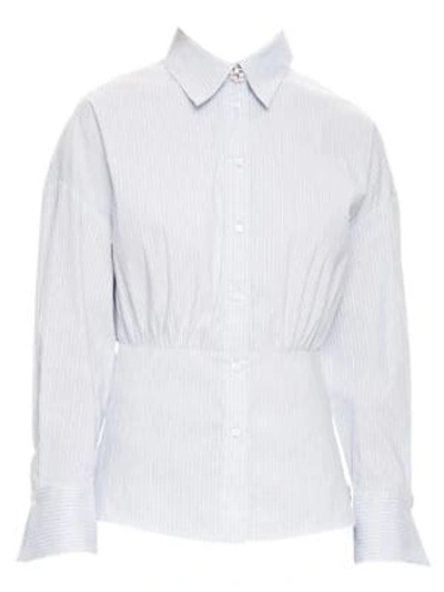 Sandro Solo Shirred Pinstripe Button-down Shirt In Sky Blue