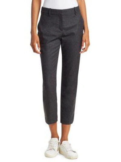 Theory Trecca 2 Straight-leg New Pure Flannel Cropped Trousers In Dark Charcoal