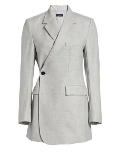 Theory Overlap One-button New Pure Flannel Blazer In Pale Gray
