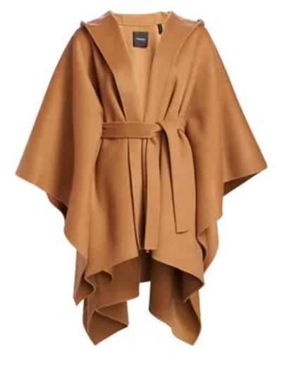 Theory Hooded New Divide Wool-cashmere Poncho Jacket W/ Self-belt In Buckwheat