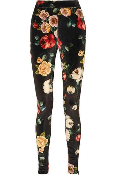 Attico Floral-print Stretch-velvet Leggings