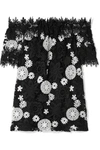 NAEEM KHAN OFF-THE-SHOULDER TWO-TONE GUIPURE LACE TOP