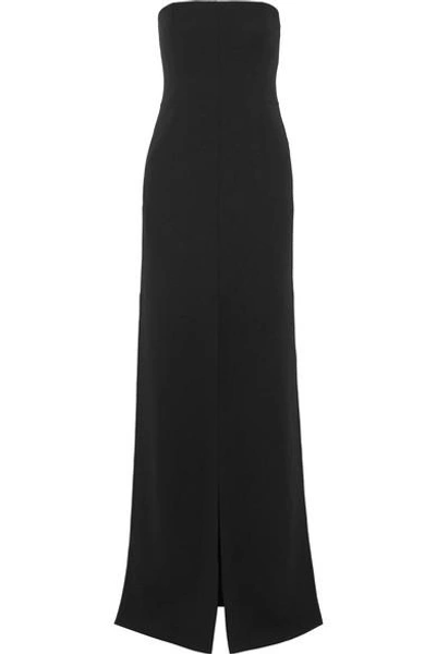 Akris Strapless Front-slit Wool Evening Gown In Black