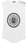 BALMAIN BUTTON-EMBELLISHED PRINTED COTTON-JERSEY TANK