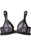 AGENT PROVOCATEUR ORIAH LEAVERS LACE AND STRETCH-SILK SATIN SOFT-CUP UNDERWIRED BRA