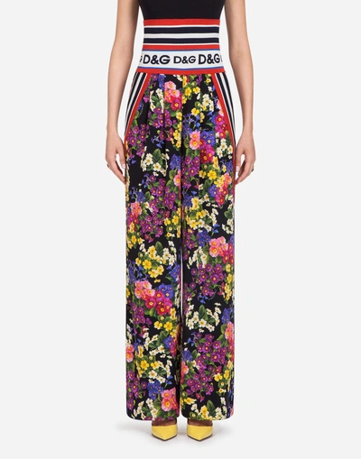 Dolce & Gabbana Floral Stretch Silk Charmeuse Trousers In Floral Print