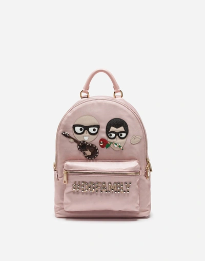 Dolce & Gabbana Vulcano Backpack In Nylon With Designers' Patches In Pink