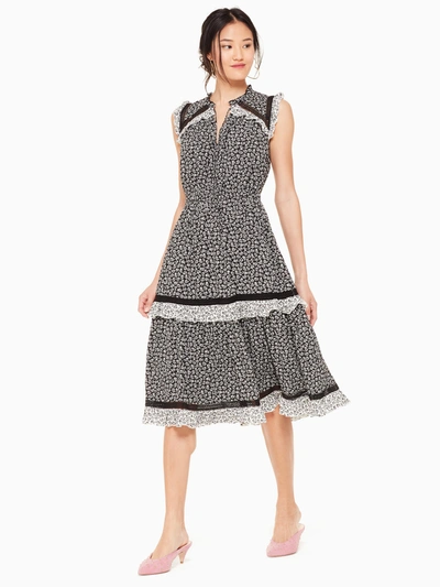 Kate Spade Plains Rayon Dress In Black/french Cream