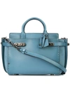 Coach Mixed Leather Double Swagger Satchel In Blue