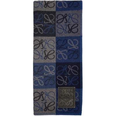 Loewe Blue Check Anagram Blanket In 5625 Blu/bl