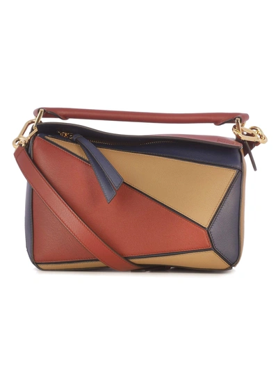Loewe Small Puzzle Multi Leather Bag In Bordeaux/beige