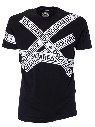 Dsquared2 Logo Tape Printed Cotton Jersey T-shirt In Blacknero