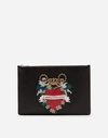 DOLCE & GABBANA DOCUMENT HOLDER IN CALFSKIN WITH DESIGNERS’ PATCH EMBROIDERY,BP2182AV53080999