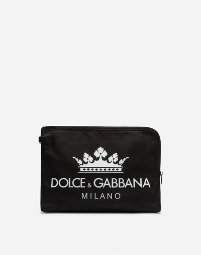 Dolce & Gabbana Printed Nylon Toiletry Bag In Black