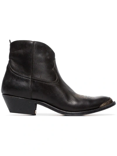 Golden Goose Young Leather Cowboy Ankle Boots In Nero