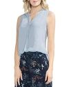 Vince Camuto V-neck Rumple Satin Blouse In Lake Breeze