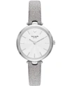 KATE SPADE KATE SPADE NEW YORK WOMEN'S HOLLAND SILVER-TONE LEATHER STRAP WATCH 34MM