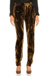 Saint Laurent Trousers In Crinkled Velvet In Bronze