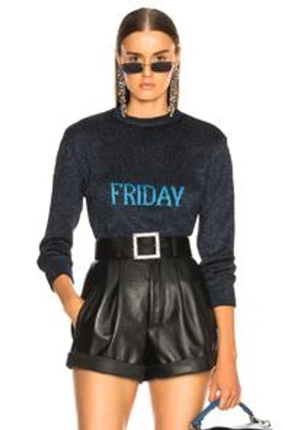 Alberta Ferretti Friday Lurex Crewneck Sweater In Black & Blue