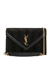 SAINT LAURENT Velvet & Leather Monogramme Le Sept Chain Bag