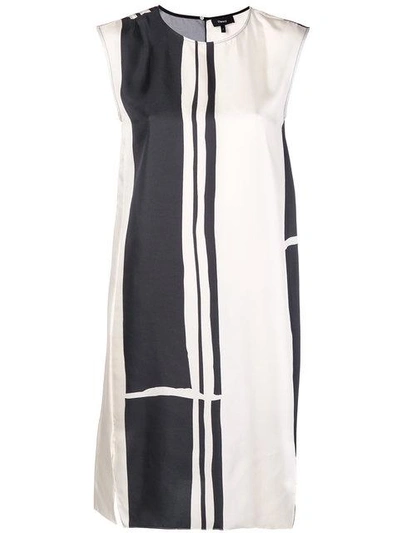 Theory Striped Silk Cap-sleeve Sheath Dress In Ecru/black