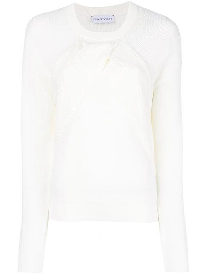 Carven Draped Cable Sweater In White