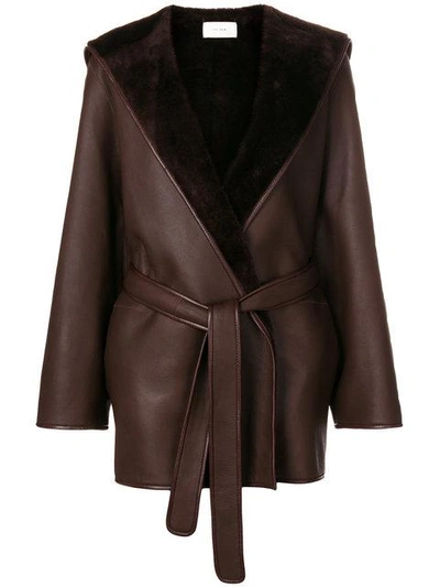 The Row Sternley Open-front Belted Leather Jacket With Fur In Brown