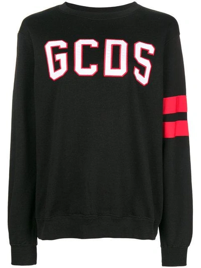 Gcds Logo Patches Cotton Sweatshirt In Black
