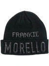 FRANKIE MORELLO FRANKIE MORELLO EMBELLISHED BRAND KNITTED HAT - BLACK