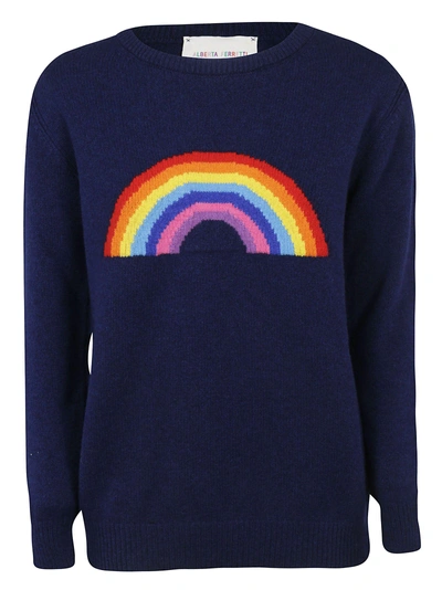 Alberta Ferretti Oversize Rainbow Wool & Cashmere Sweater In Navy & Multicolor
