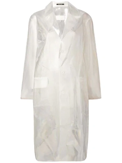 Maison Margiela Iridescent Sheer Distressed Trench Coat In White