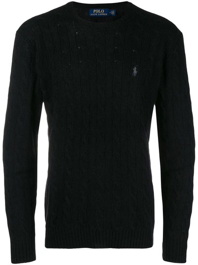 Polo Ralph Lauren Logo-embroidered Cable-knit Cashmere Jumper In Polo Black