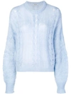 MIU MIU MIU MIU CABLE KNIT SWEATER - BLUE